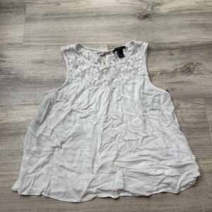 Forever 21 White Lace Trim‎ Tank Top Sleeveless Blouse Women's Size L